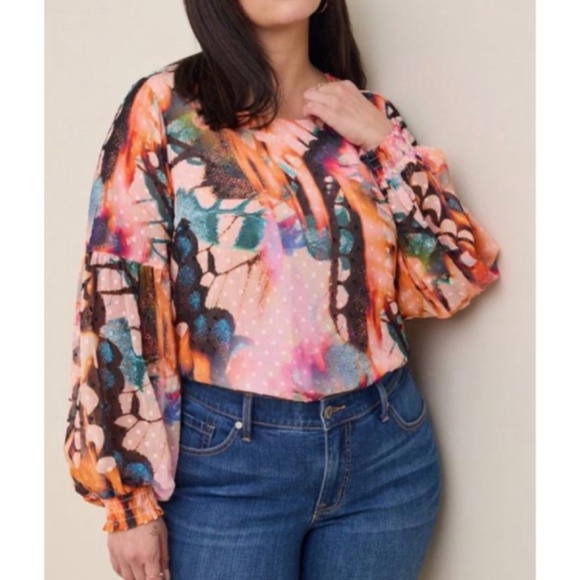 🆕 Chiffon Clip Dot Blouson Sleeve Blouse Top 1 1X 14 16 NWT Torrid New! - Picture 3 of 7